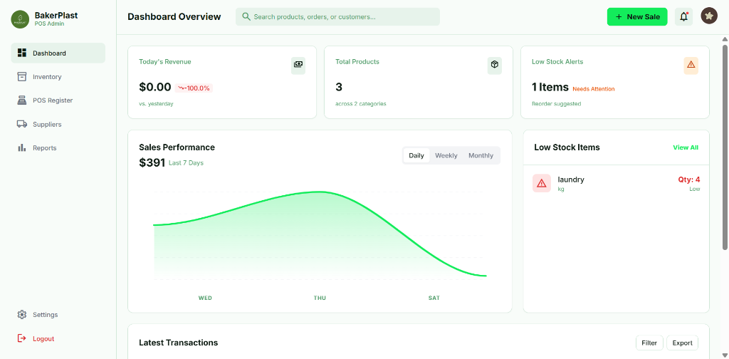 BakerPlast POS Dashboard